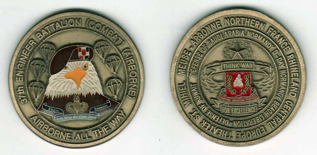 Round shaped, brass colored coin, 1- 13/16 inches in diameter.