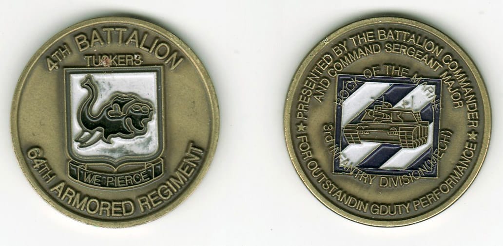 Round shaped, brass colored coin, 1-9/16 inches in diameter.