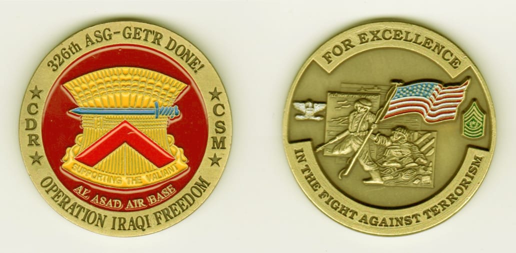 Round shaped, brass colored coin, 2- 1/8 inches in diameter.