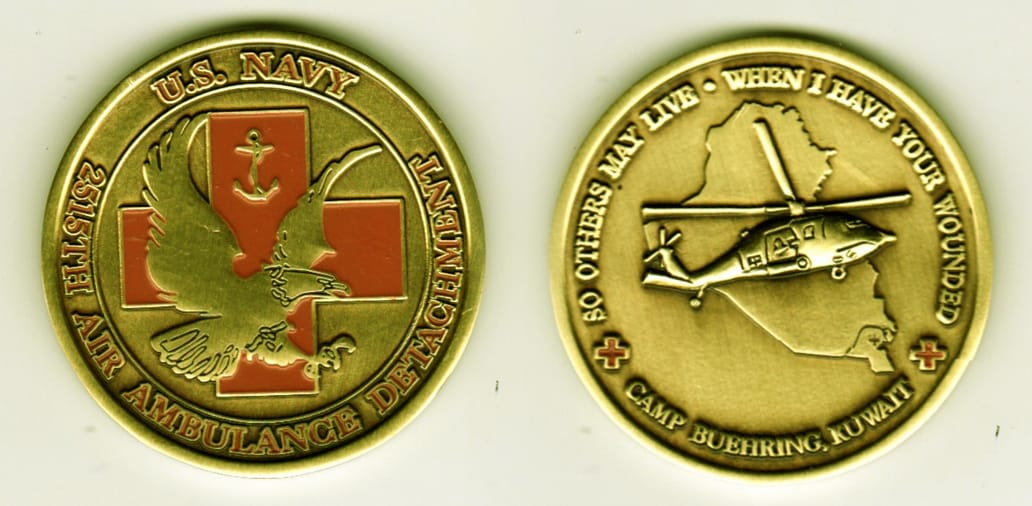 Round shaped, brass colored coin, 1-13/16 inches in diameter.