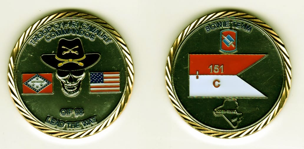 Round shaped, silver colored coin with gold trim , 1-13/16 inches in diameter.