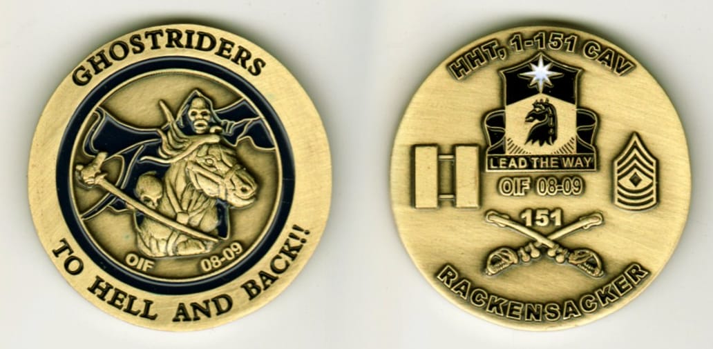 Round shaped, brass colored coin, 1-1/4 inches in diameter.