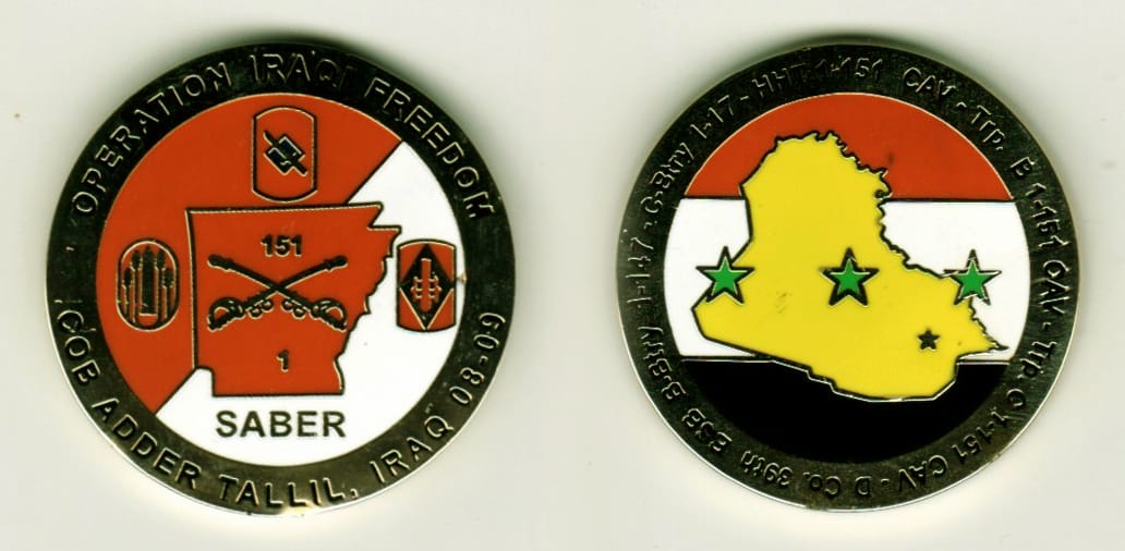 Round shaped, gold colored coin, 1-3/8 inches in diameter.