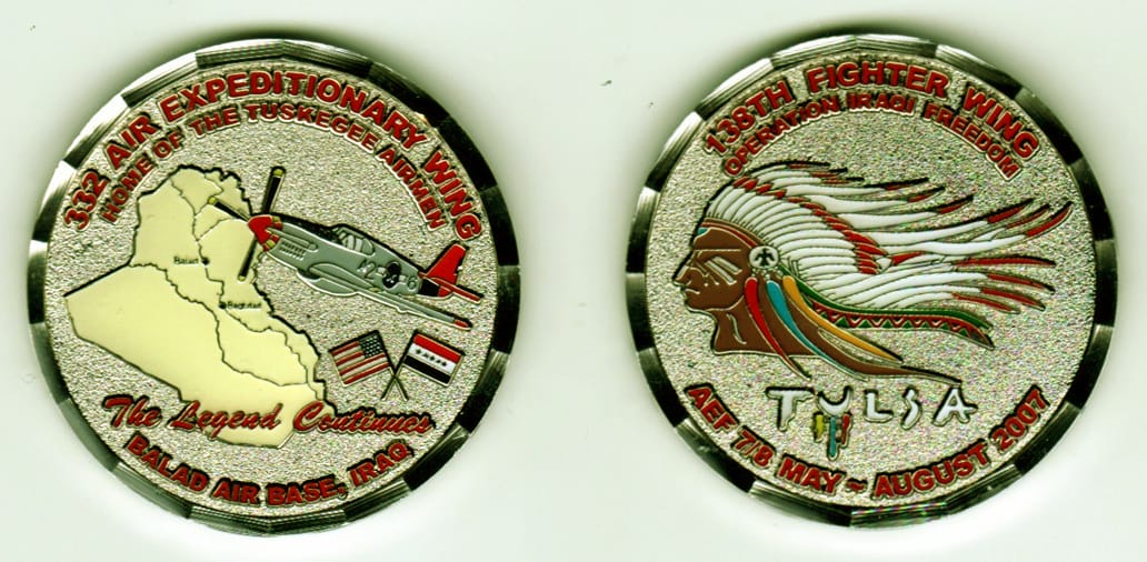 Round shaped, silver colored coin, 1 13/16 inches in diameter.