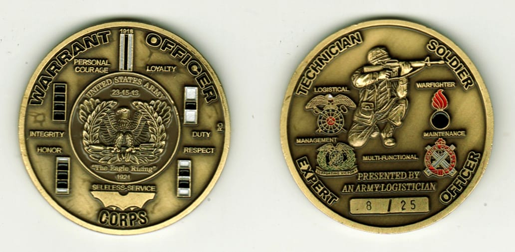 Round shaped, brass colored coin, 2 1/8 inches in diameter.