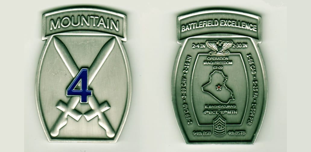 Retangular shaped with bowed sides with qualification type tab mounted on top, pewter colored coin, 1 1/2 inches wide x ...