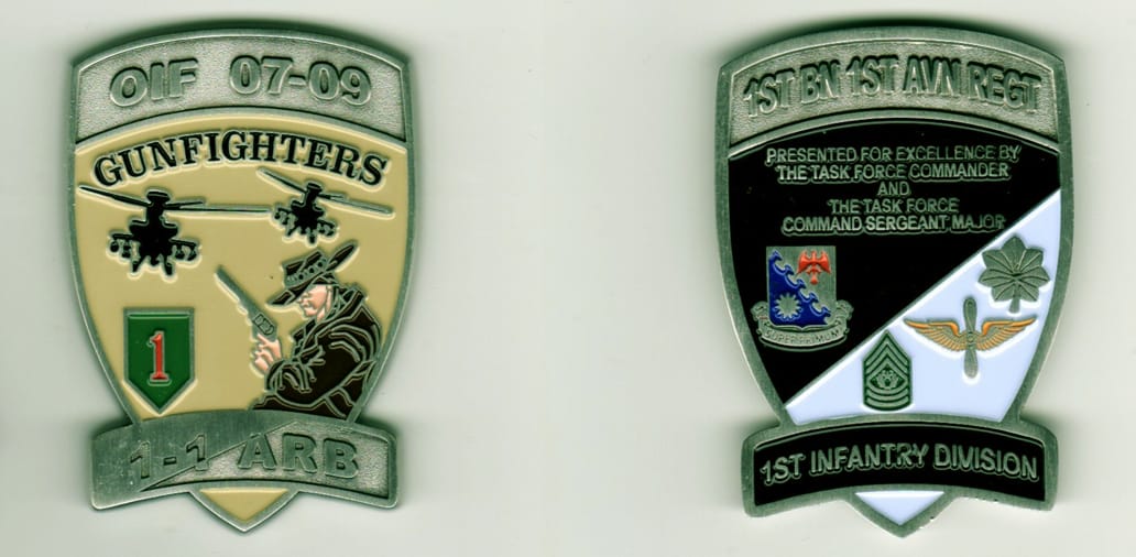 Shield shaped with qualification type tab across bottom of shield, pewter colored coin, 1 1/2 inches wide x 2 1/2 inches...