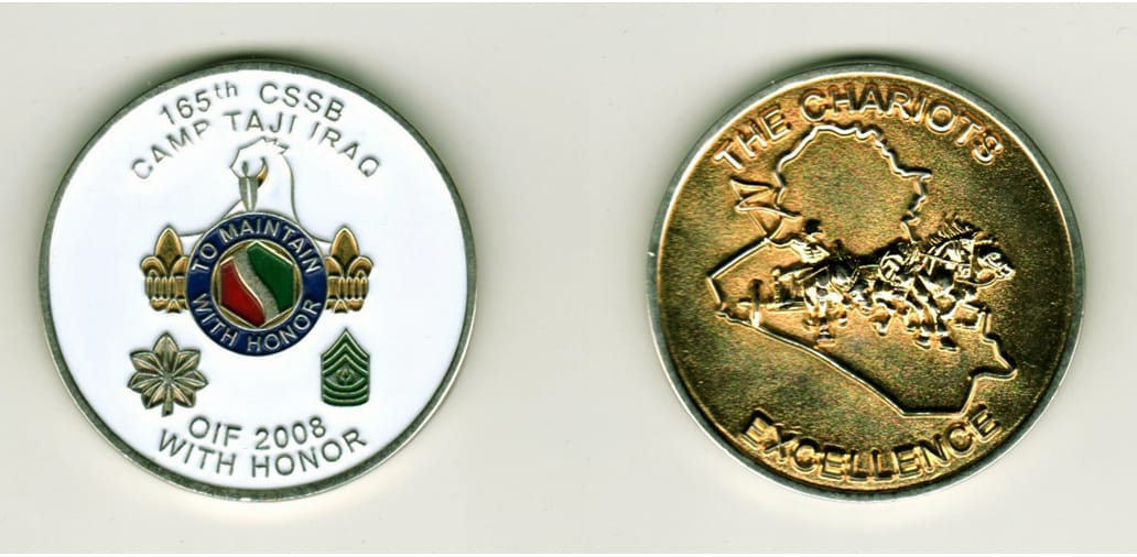 Round shaped, copper colored coin, 1 1/2 inches in diameter.