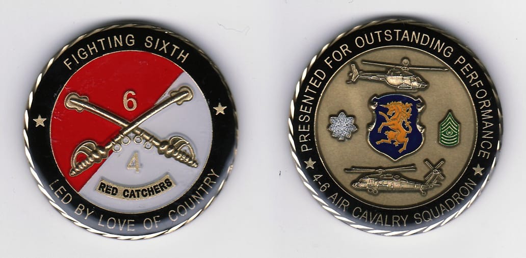 Round shaped, brass colored coin, 2 1/8 inches in diameter.