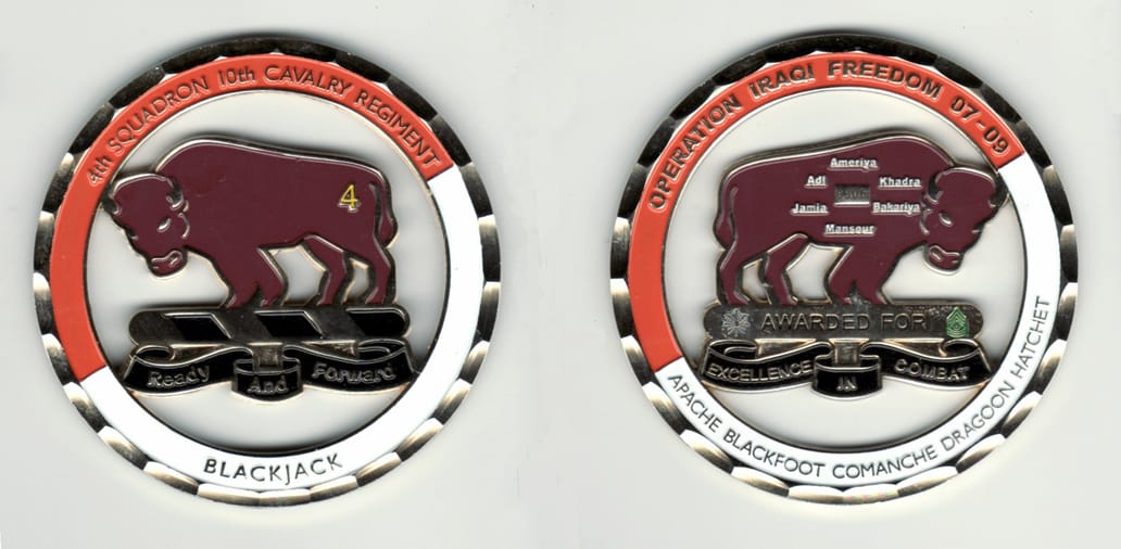 Round shaped, gold colored coin, 3  inches in diameter.