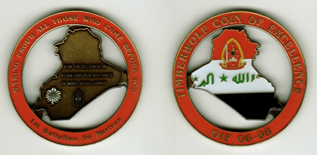 Round shaped, brass colored coin with cut out areas, 2  3/16  inches in diameter.