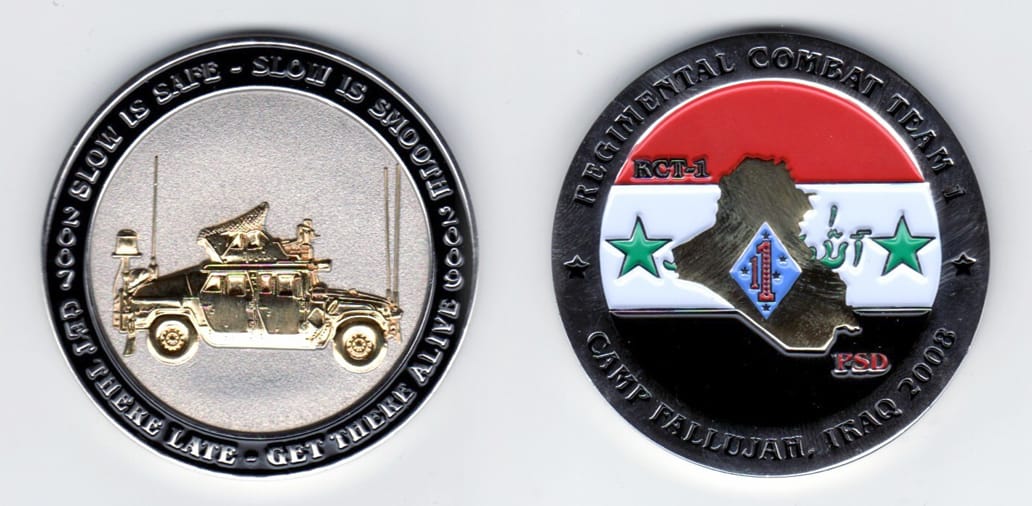 Round shaped, silver colored coin, 2 1/8  inches in diameter.