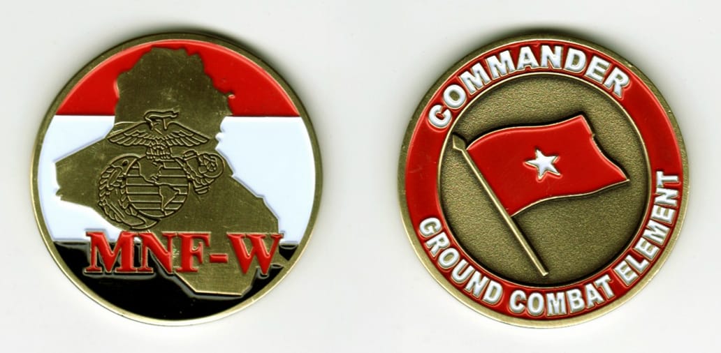 Round shaped, brass colored coin, 1 13/16  inches in diameter.