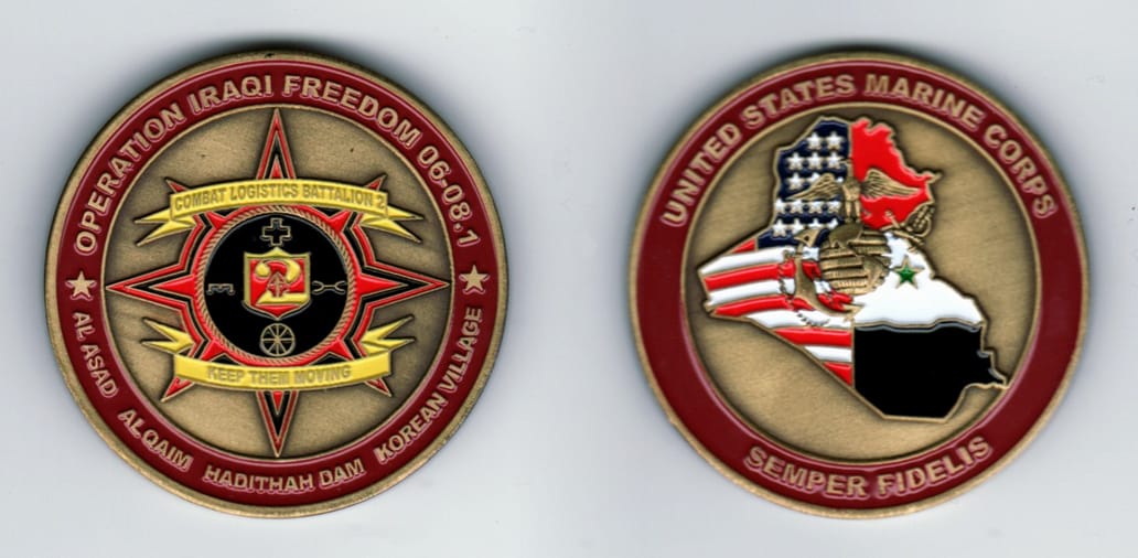 Round shaped, brass colored coin, 2 1/8  inches in diameter.