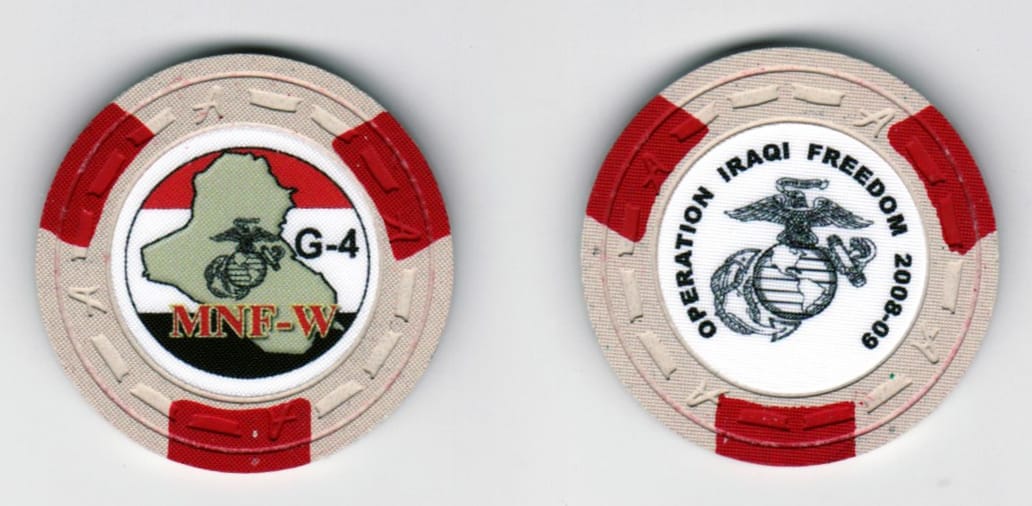 Round shaped, poker chip, 1 1/4  inches in diameter.