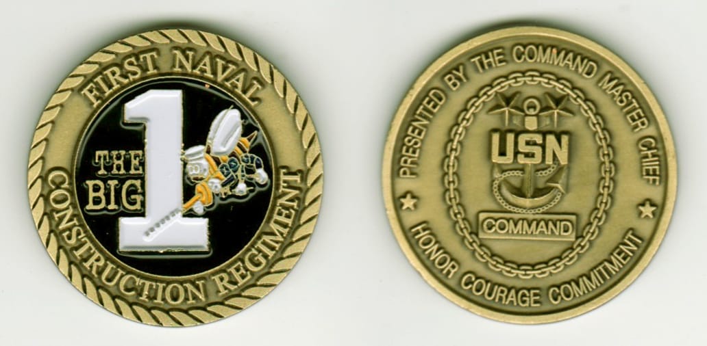 Round shaped, brass colored coin, 1 3/8 inches in diameter.