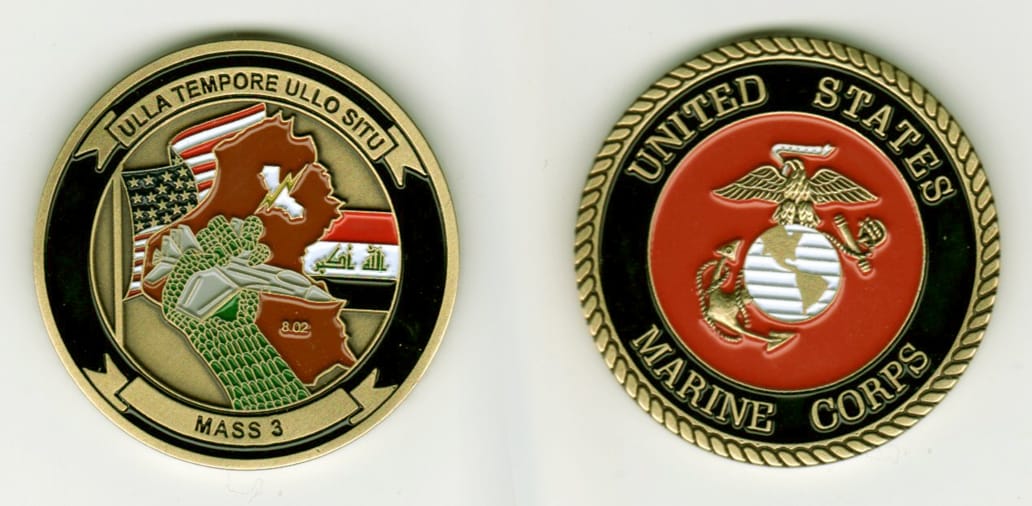 Round shaped,  brass colored coin, 1 11/16 inches in diameter.