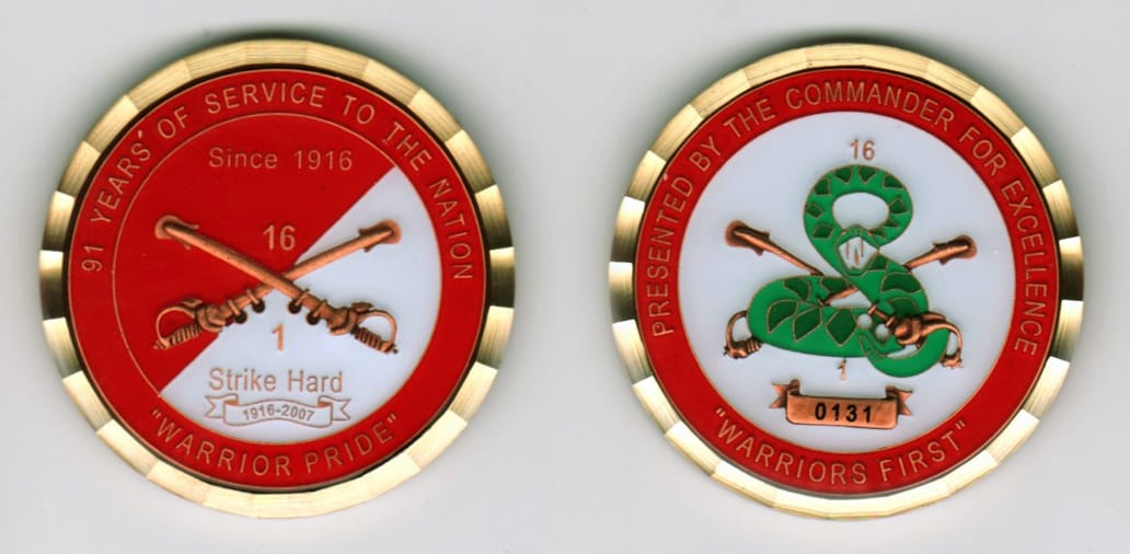 Round shaped, brass colored coin, 1 13/16 inches in diameter.