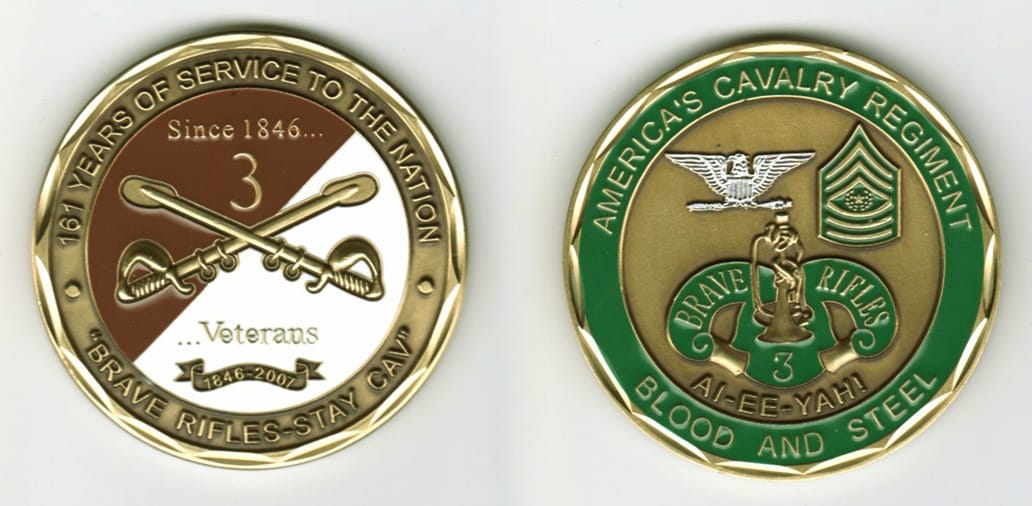 Round shaped, gold colored coin, 2  inches in diameter.