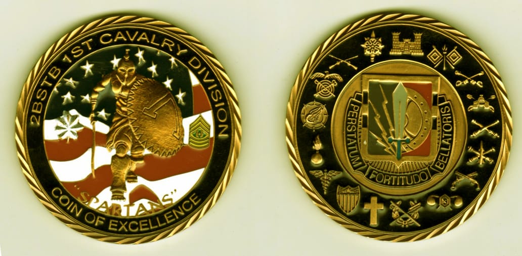 Round shaped, brass colored coin, 2 1/2  inches in diameter.