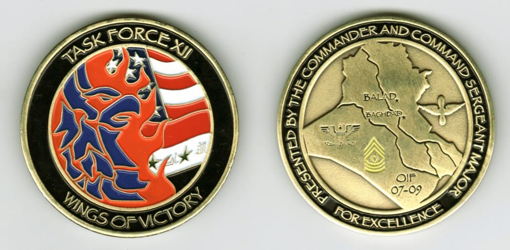 Round shaped,brass colored coin, 2  inches in diameter.