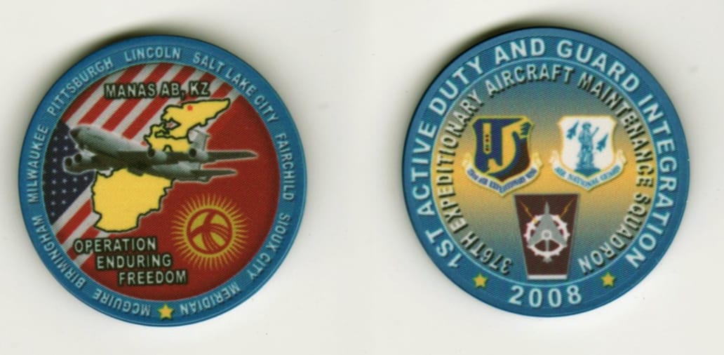 Round shaped, blue colored poker plastic chip, 1 1/2  inches in diameter.