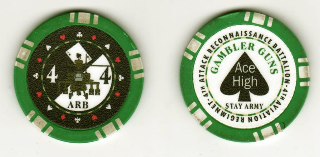 Round shaped, green & white  colored plastic poker chip, 1 1/2  inches in diameter.