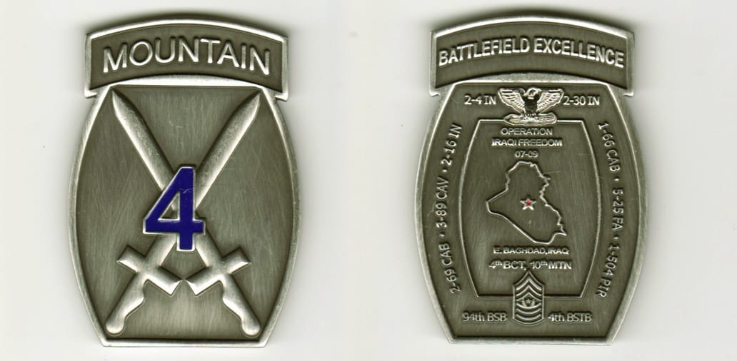 Retangular shaped with bowed sides with qualification type tab mounted on top, pewter colored coin, 1 1/2 inches wide x ...