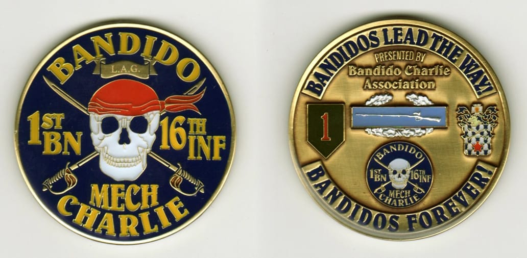 Round shaped, gold colored coin, 2  inches in diameter.