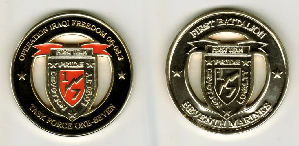 Round shaped, gold colored coin, 2  inches in diameter.