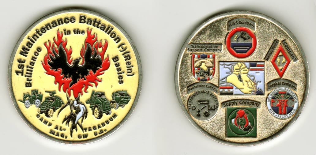 Round shaped, gold colored coin, 2  3/16 inches in diameter.