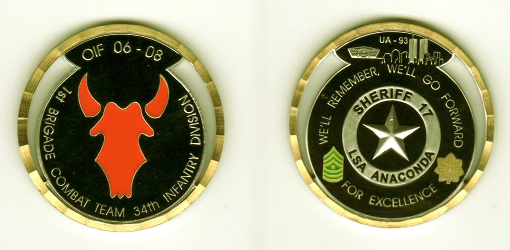 Round shaped, pewter colored coin, 2  1/8 inches in diameter.