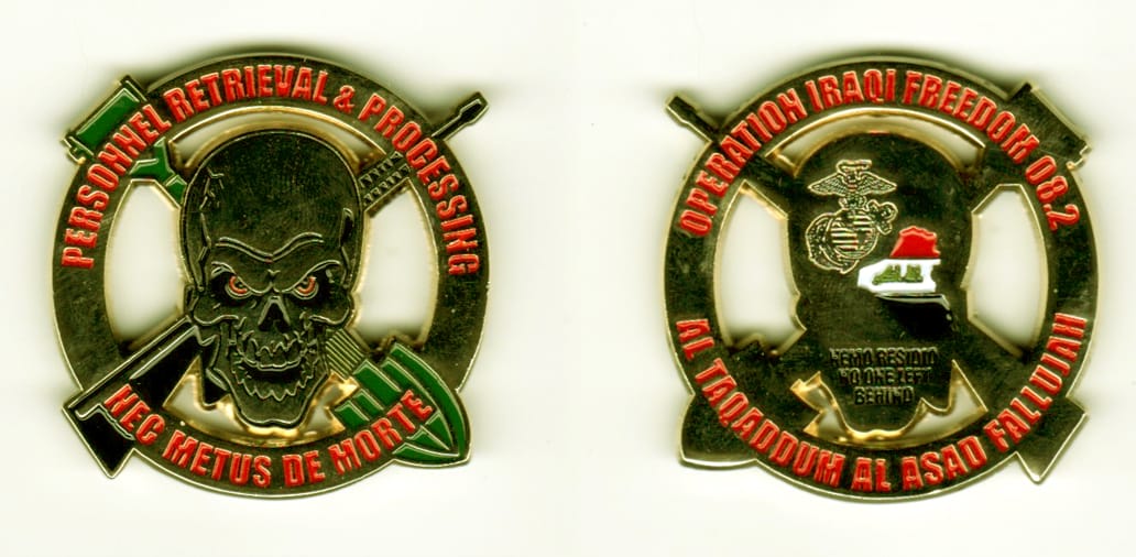 Round shaped, gold colored coin, 1 13/16  inches in diameter.