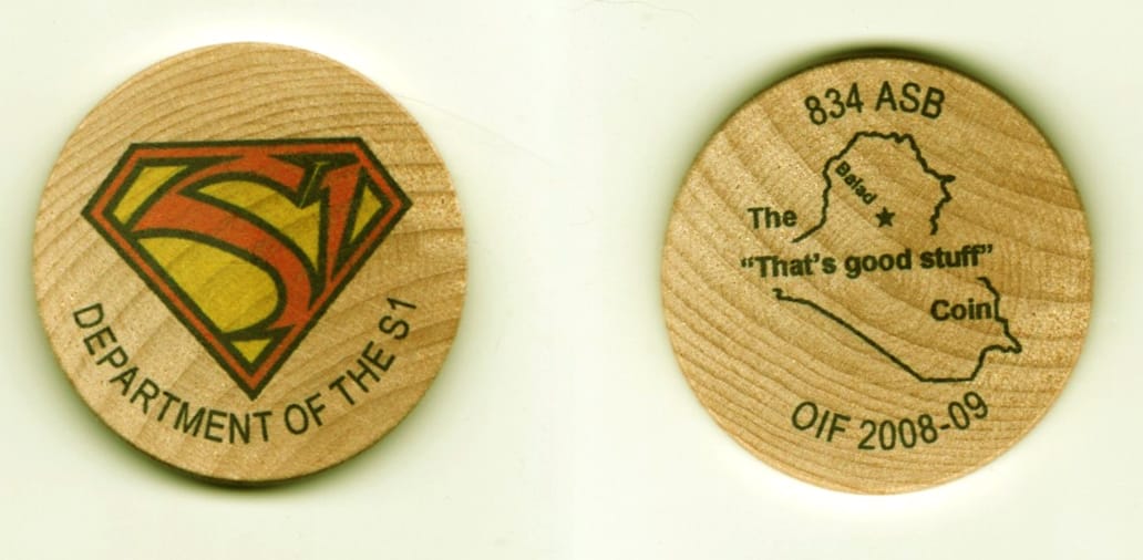 Round shaped, wooden poker chip, 1 3/8  inches in diameter.