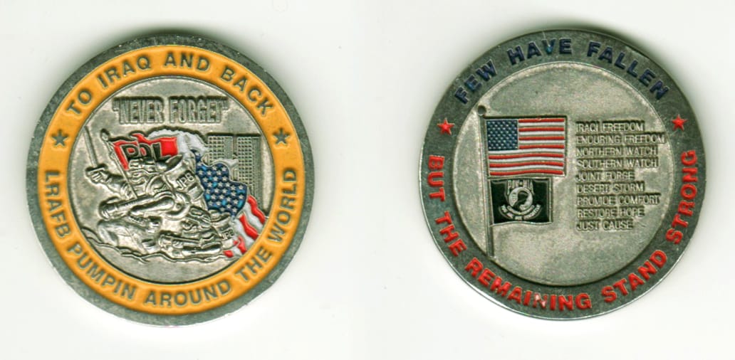 Round shaped, silver colored coin, 1 1/2  inches in diameter.