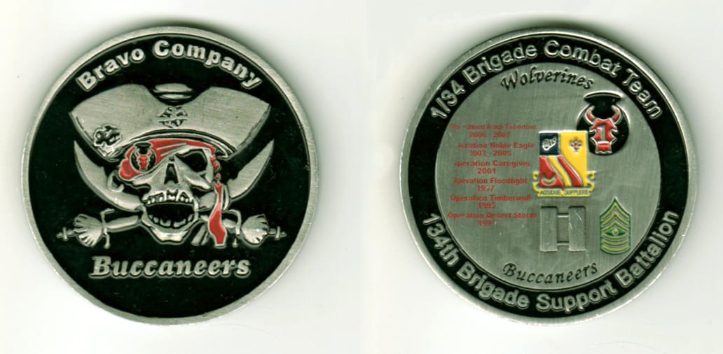 Round shaped, silver colored coin, 1 11/16  inches in diameter.