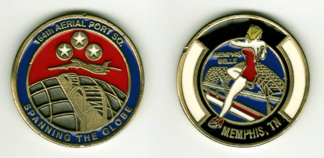 Round shaped, brass colored coin, 1-5/8  inches in diameter.