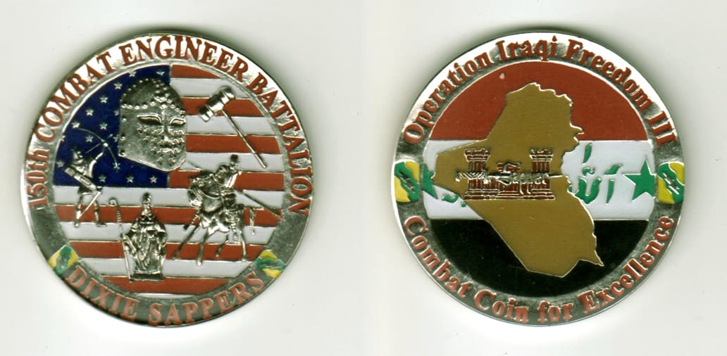 Round shaped, silver colored coin, 1 11/16  inches in diameter.