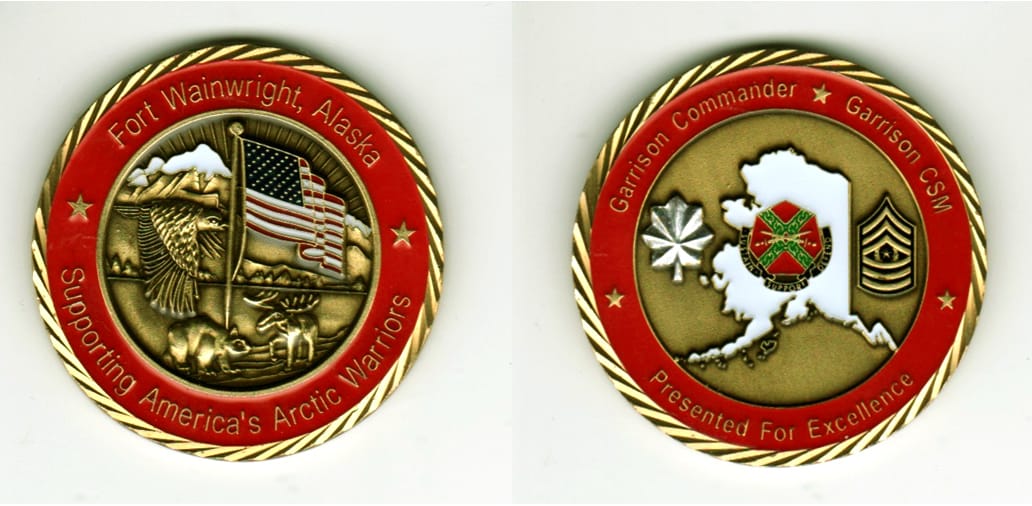 Round shaped, antique brass colored coin, 1 11/16  inches in diameter.