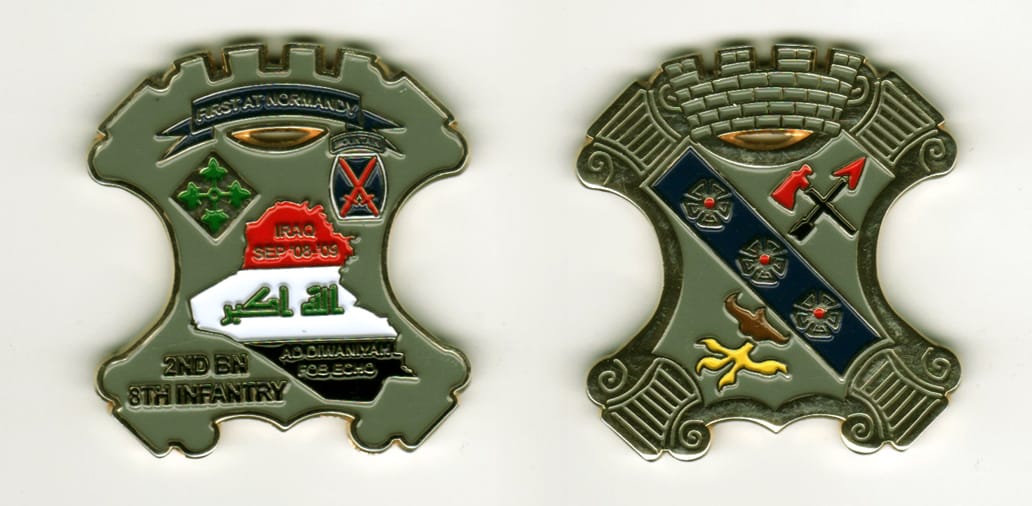 Stylized shaped with Castle turret mounted on top, gold colored coin edges, background grey, 2 inches high x 1 1/2 inche...