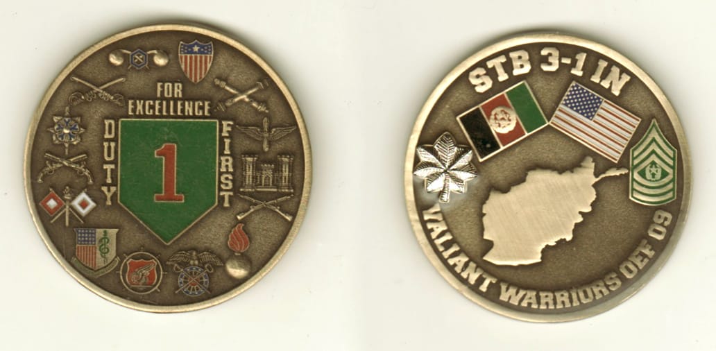 Round shaped, brass colored coin, 2  inches in diameter.