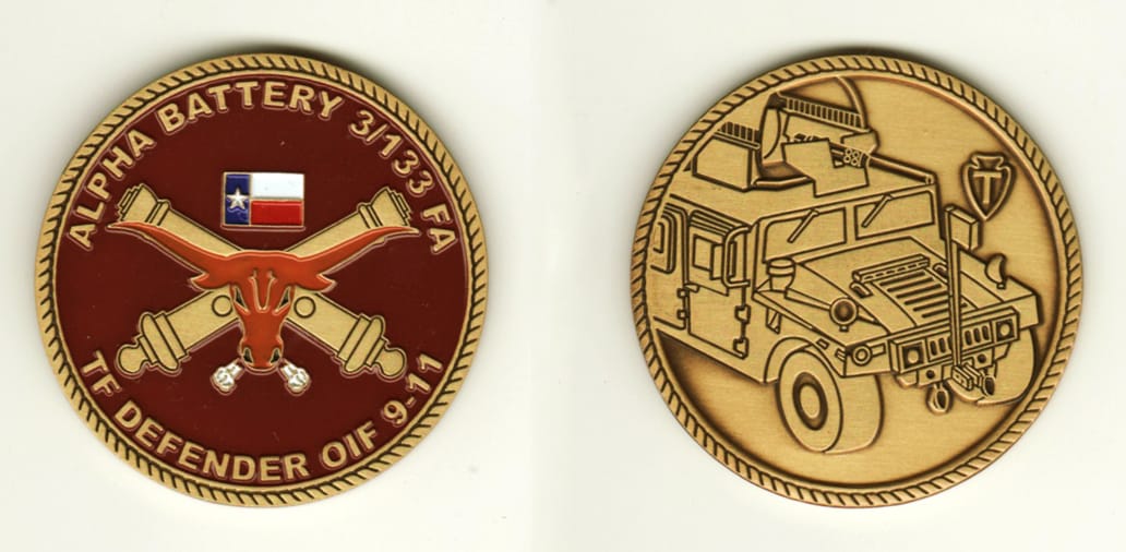 Round shaped, brass colored coin, 2 inches in diameter.