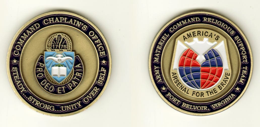 Round shaped, brass colored coin, 1 11/16 inches in diameter.