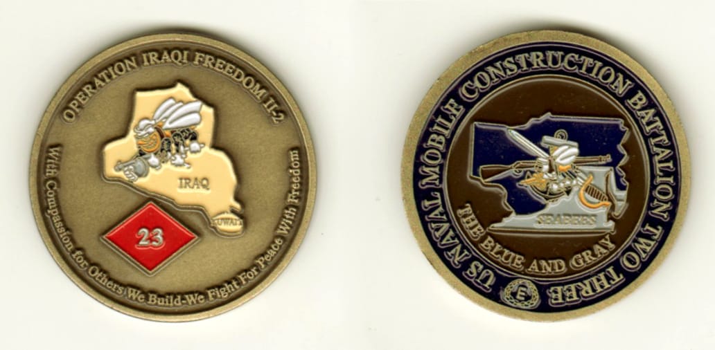 Round shaped, brass colored coin, 1 9/16 inches in diameter.