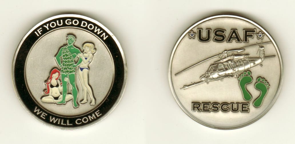 Round shaped, pewter colored coin, 1 1/2 inches in diameter.