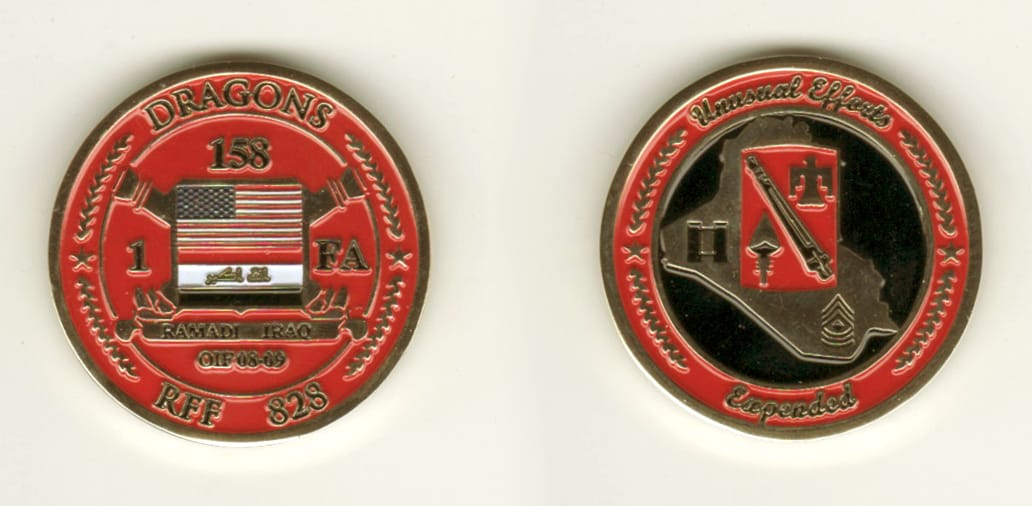 Round shaped, gold colored coin, 1 3/8 inches in diameter.