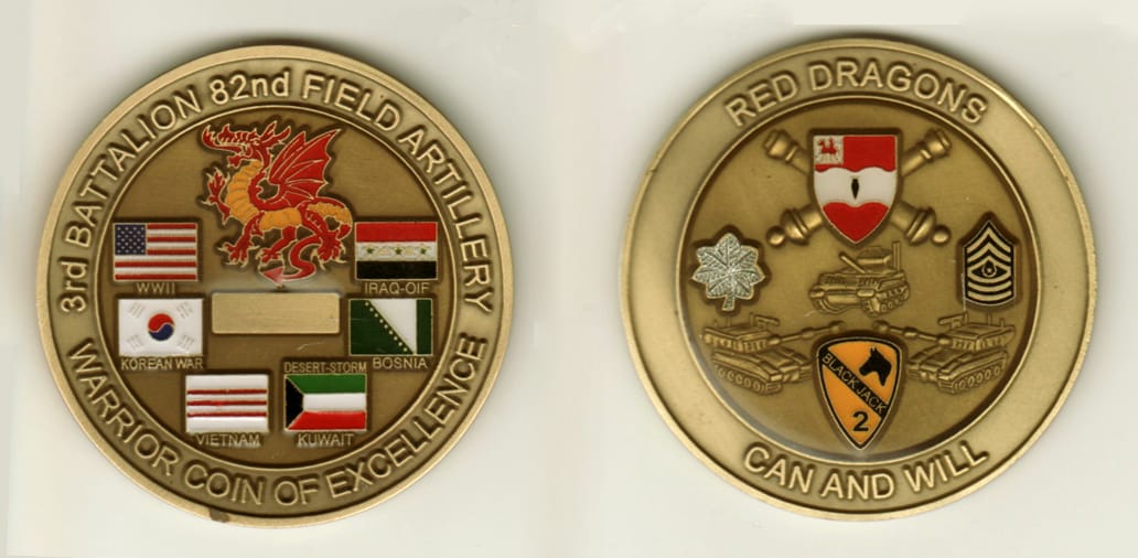 Round shaped, brass colored coin, 2 7/8 inches in diameter.