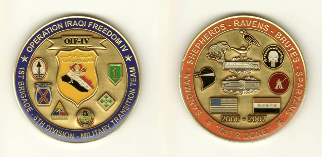 Round shaped, brass colored coin, 2 inches in diameter.