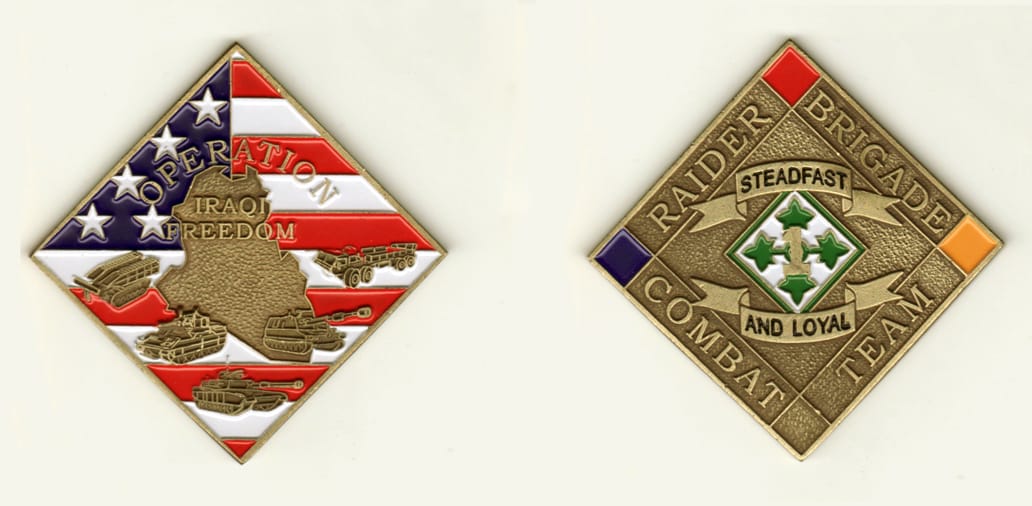 Diamond shaped, brass colored coin, 2-3/4 inches wide  by 2-3/4 inches high.