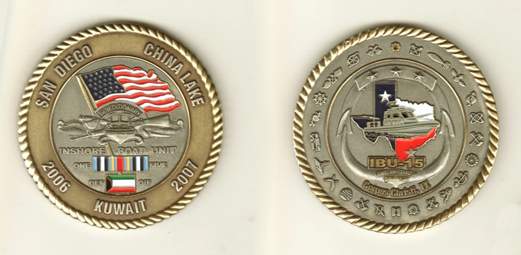 Round shaped, brass colored coin, 2-1/4 inches in diameter.